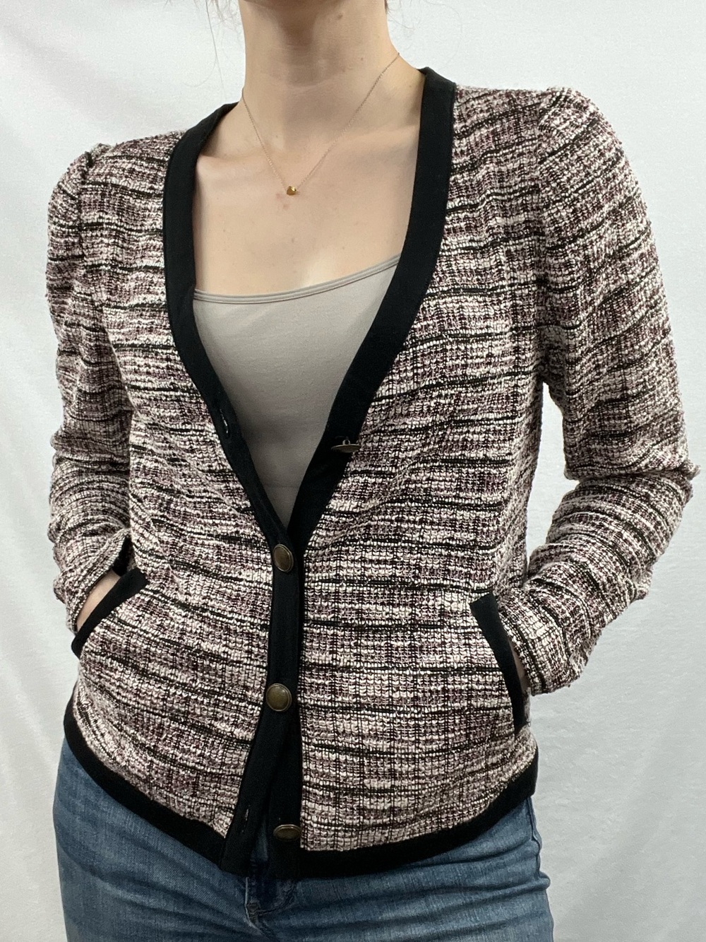Maurices Pink and Black Knit Tweed Cardigan
